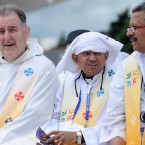 Fr Christopher Clarke from Clarendon Street, Fr Roque Alphonso from India and Fr Simon Almeida also from India are surprised by the sunshine. 