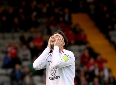 Sligo's Mark Quigley reacts to a missed chance.