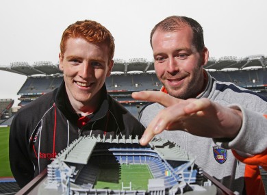 Attending the launch of the replica model of Croke Park Stadium, Peter Harte of Tyrone and Ciaran McKeever of Armagh.