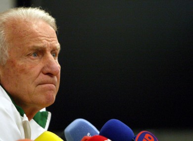 Manager Giovanni Trapattoni talks to the world's press this afteroon.