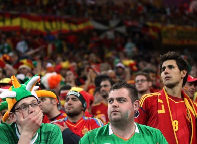 Dejected Irish fans among the Spanish section.