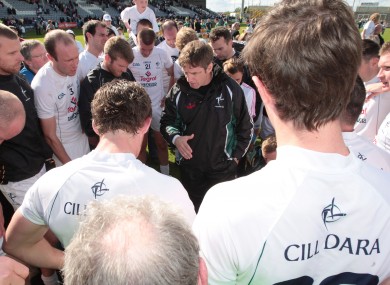 Kieran McGeeney talks to his Kildare panel.