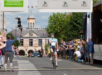 Matt Brammeier silences his critics as he crosses the line to win the national road race title yesterday.