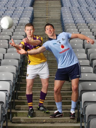 Wexford's Aindreas Doyle and Eamon Fennell of Dublin at Croke Park yesterday.
