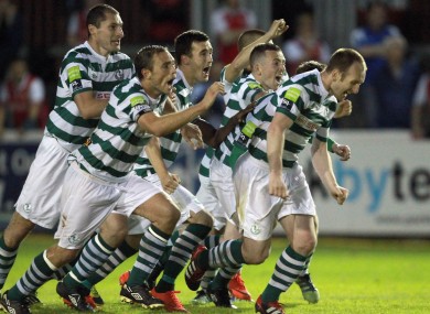 Rovers celebrate their victory.