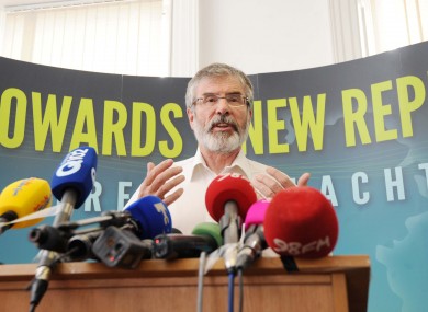 Gerry Adams at a press conference at Sinn Féin HQ in Dublin today.