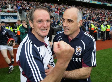 Mattie Kenny and Anthony Cunningham celebrate at the final whistle.