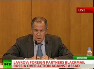 Sergei Lavrov at a press conference this morning.