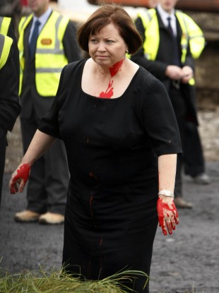 Mary Harney after she was pelted with red paint back in November 2010