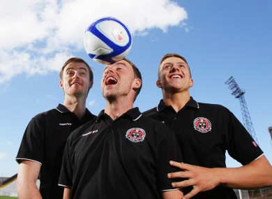 Ryan McEvoy, Keith Ward and Keith Buckley at Dalymount Park yesterday.
