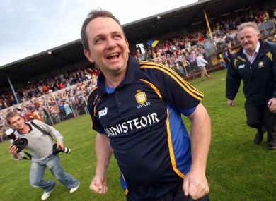 Clare boss Davy Fitzgerald celebrates the win over Dublin on Saturday evening.