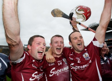 Galway's Damien Hayes, Joe Canning and David Collins celebrate.