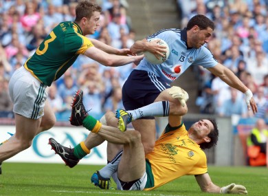 Kevin Reilly challenging Dublin's Bernard Brogan in yesterday's clash.