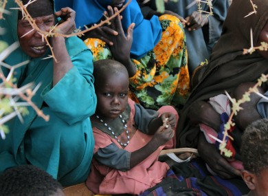 A child sits among the recent arrivals at a refugee camp in Somalia ear;oer tjos ,pmtj/