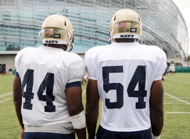 Players from the United States Naval Academy train at the Aviva Stadium