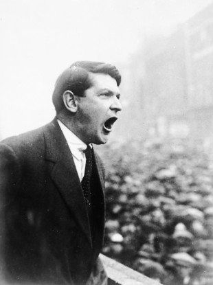 Michael Collins addressing crowds at Dublin's College Green after signing the Anglo Irish Treaty in late 1921.