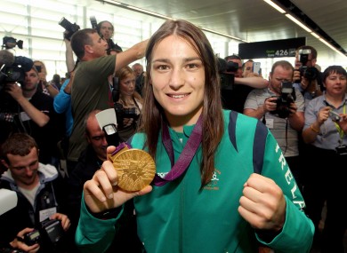 Katie Taylor at Dublin airport yesterday.