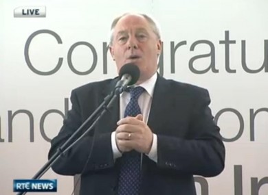 Still of Michael Ring speaking at Team Ireland homecoming yesterday in Dublin Airport as he made his controversial remarks about sports versus health funding.