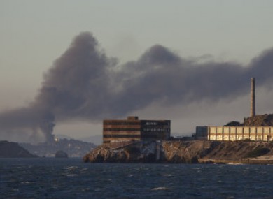 Smoke billowing from the Chevron refinery fire yesterday.