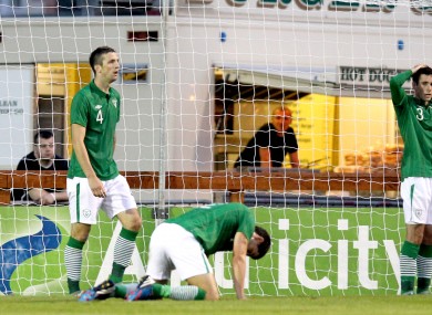 Ireland's Shane Duffy, John Egan and Greg Cunningham dejected after Turkey's goal.