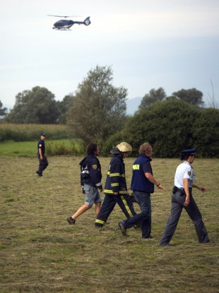 Rescuers survey the site of hot air balloon crash near Ljubljana, Slovenia
