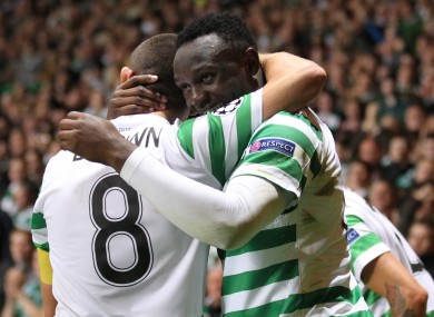 Celtic's Victor Wanyama celebrates scoring during the UEFA Champions League match at Celtic Park.