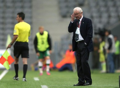 Ireland manager Giovanni Trapattoni watches last night's match.