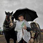 John O'Sullivan, from Skibbereen in West Cork, holds onto the plough horses. Image: Julien Behal/PA Wire