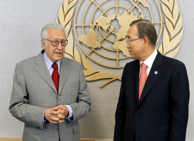 Lakhdar Brahimi, left, with Ban Ki-moon, Secretary General of United Nations