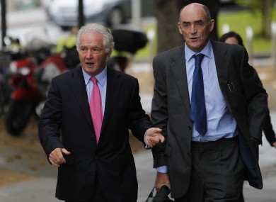 Seán FitzPatrick outside Dublin District Court with his solicitor Michael Staines yesterday