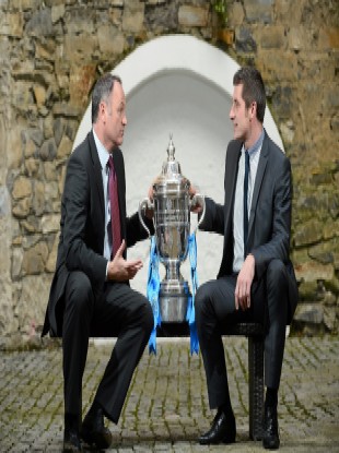Cup chat: Devine, right, with Shelbourne manager Alan Mathews.