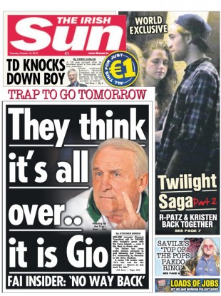 Today's Irish Sun. Editor Mick McNiffe is to leave the paper with immediate effect.