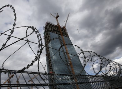 The ECB's new headquarters, as guarded by barbed wire. Unusually among central banks, the ECB is not a lender of last resort.