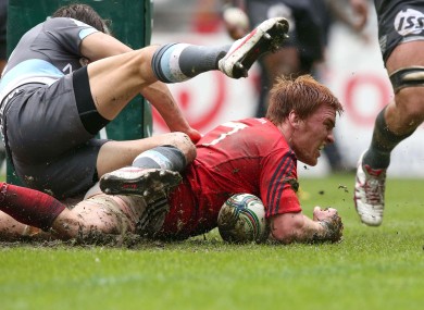 Sean Dougall dives over for his first-half try.