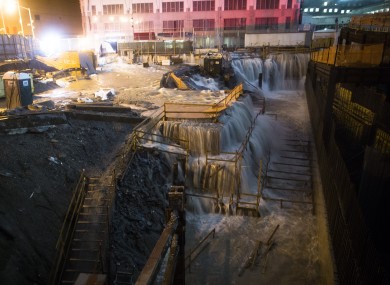Sea water floods the Ground Zero construction site, Monday, Oct. 29, 2012, in New York.