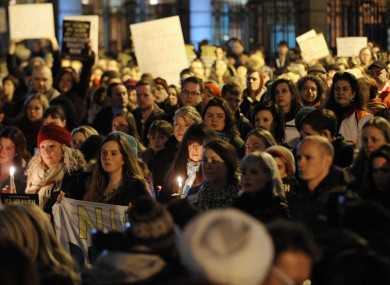 Members of the public gathered outside Leinster House this evening calling for legislation to be introduced to deal with the issue of abortion after the death of Savita Halappanavar