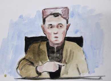 In this courtroom sketch, a young boy named Sadiquallah, testifies in the early morning hours of Saturday from Afghanistan.
