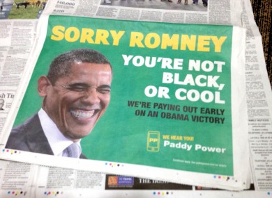 The Paddy Power ad featured prominently on page 3 of today's Irish Times, among others.