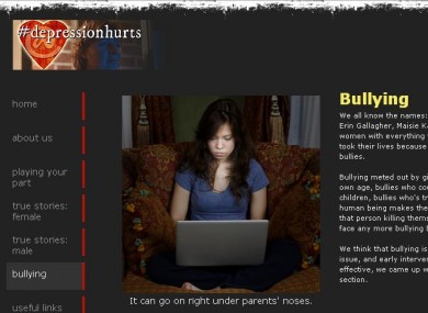 Screenshot of the Bullying support section on depressionhurtsireland.com