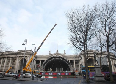 Preparations for Dublin's New Year's Eve concert on College Green earlier today