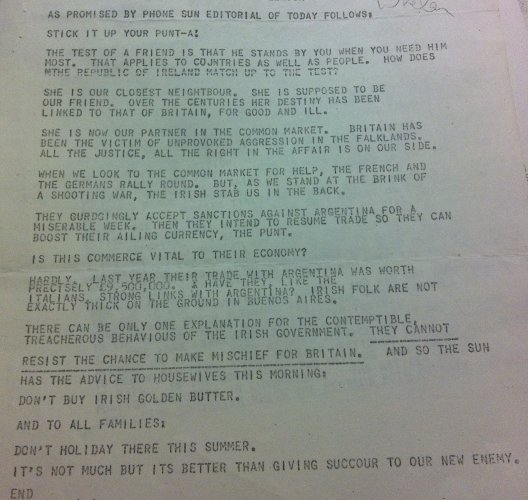 Embassy telegram Sun editorial
