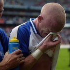 A disconsolate Mullane at the end of an agonizing defeat.