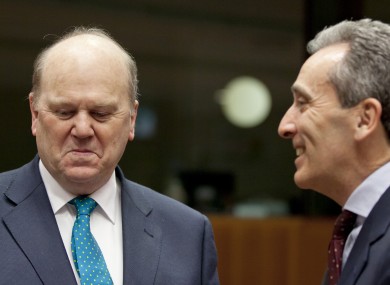 Michael Noonan with his Italian counterpart Vittorio Grilli at a meeting of EU finance ministers this week.