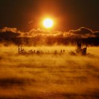 A barge motors through Arctic sea-smoke on its way out of Portland Harbour, where the temperatures at sunrise was about minus 5 degrees Fahrenheit in Portland, Maine. A stubborn cold front continues to grip the region. (AP Photo/Robert F. Bukaty)