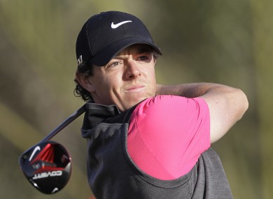 Rory McIlroy tees off on the 14th hole during the first round of Abu Dhabi Golf Championship.