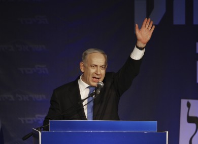 Netanyahu speaking to supporters in Tel Aviv last night.