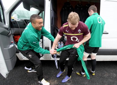 Simon Zebo gets Keith Earls training jersey.