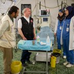 Irish Red Cross Secretary General, Donal Forde, meets with medical staff at a Red Cross - Red Crescent field hospital in 
Mafraq, Jordan, where injured and sick Syrian refugees are being treated. 
Photo: Kenneth O'Halloran, Irish Red Cross