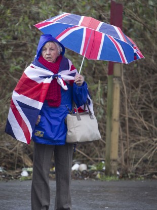 Loyalist protesters returning to East Belfast after a flag protest in Belfast City Centre last month.