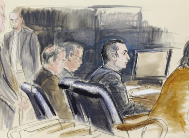 In this courtroom sketch, Gilberto Valle is seen in federal court in New York, Monday, Feb 25, 2013.